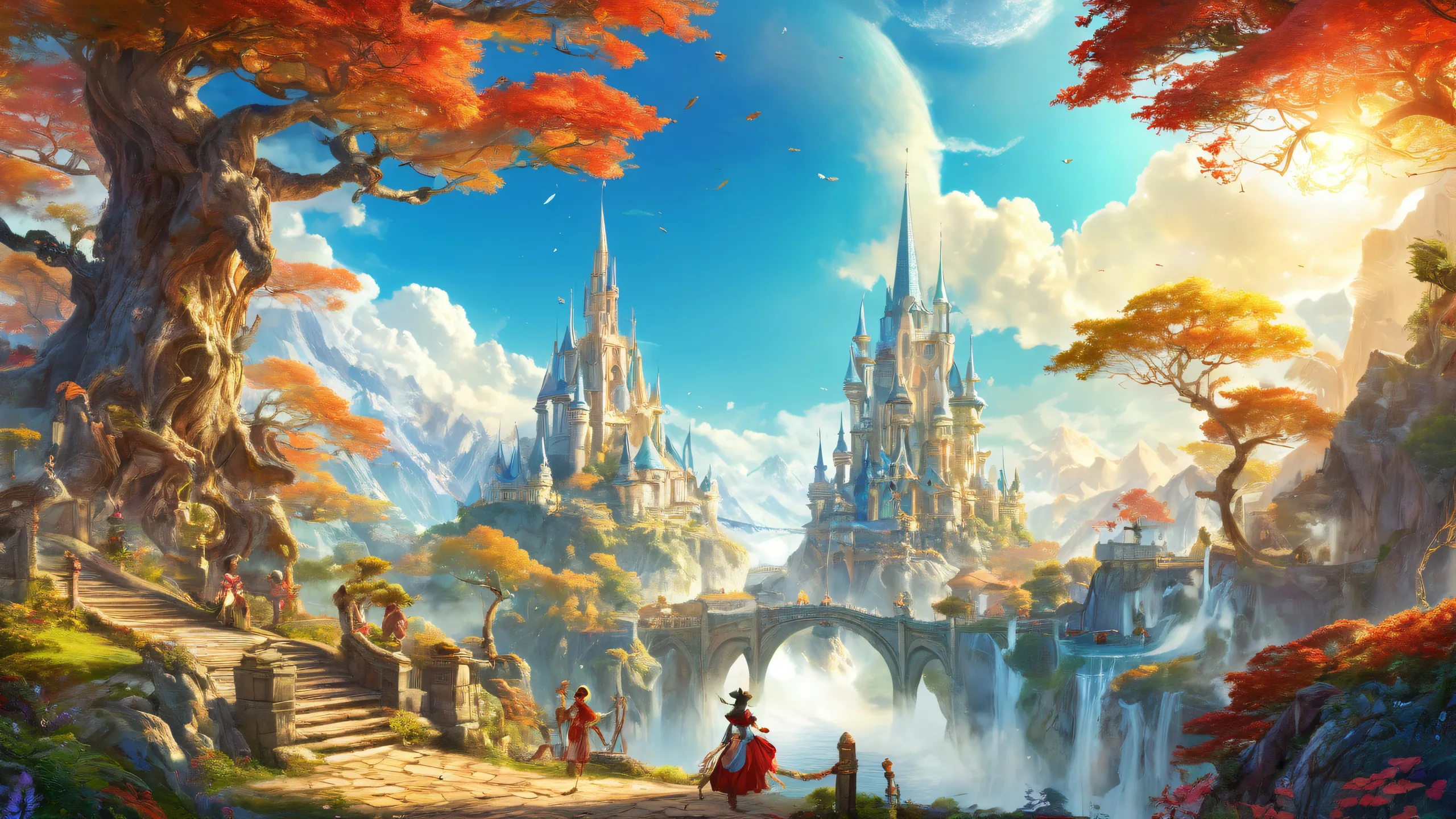 A secret grotesque fantasy world for desktop/pc, vintage digital art with radiant colors and ray-traced reflections.