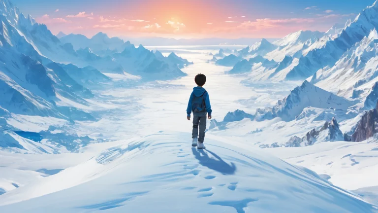 A breathtaking desktop wallpaper of a boy standing in a perfectly clean vast pure void with extreme depth of field, Ideal für den Einsatz auf Desktop/PC