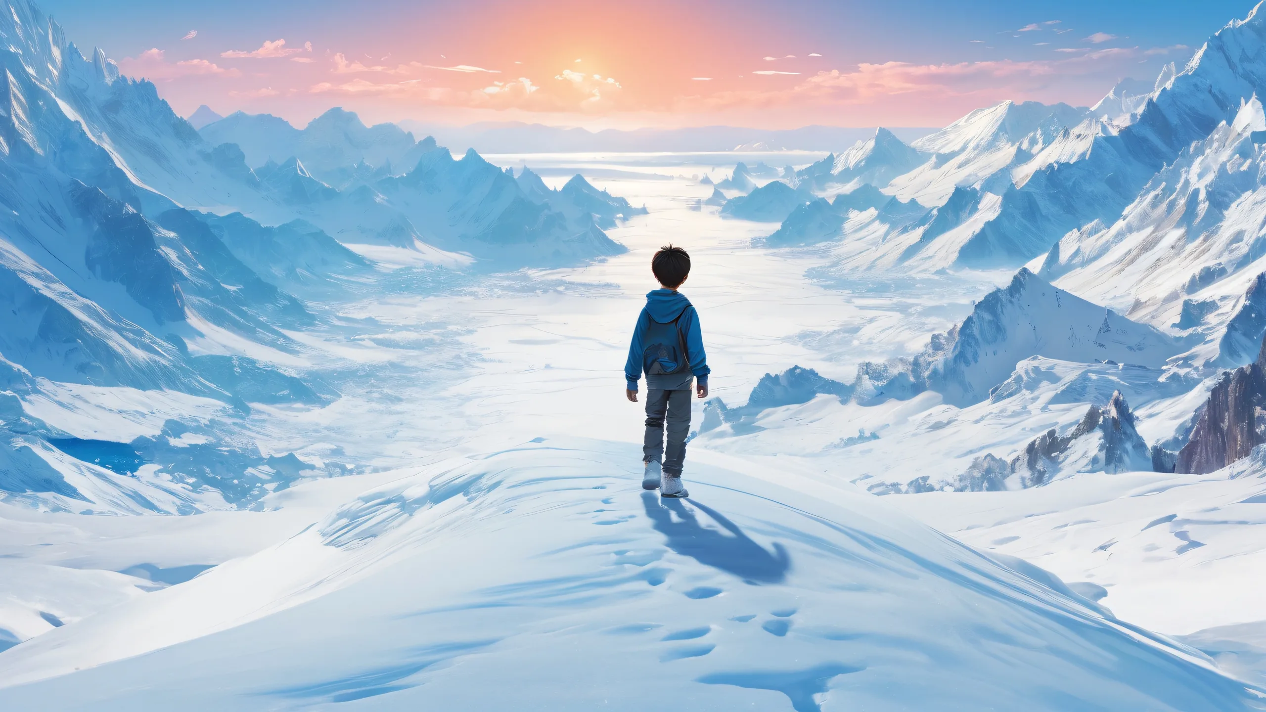 Stunning Ethereal Void Escapes Wallpaper A breathtaking desktop wallpaper of a boy standing in a perfectly clean vast pure void with extreme depth of field, ideal for use on Desktop/PC