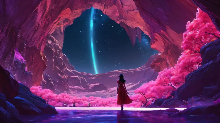 A mystical desktop scene of a girl in a vast, dark void with subtle starlight and ethereal lighting for Desktop/PC