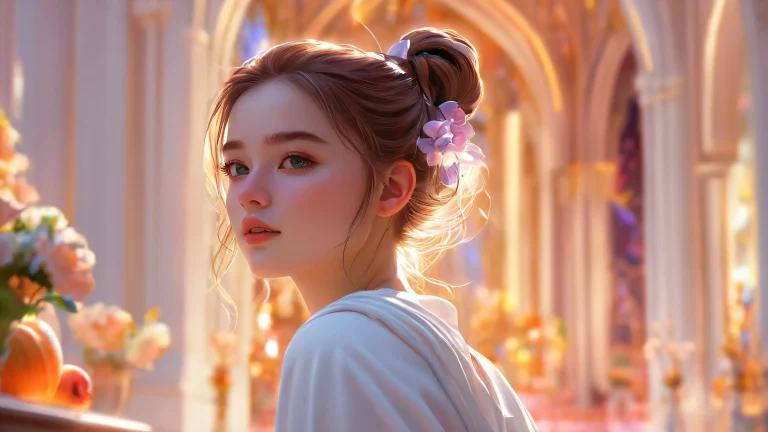 A breathtaking desktop wallpaper of a girl in a pure void with ethereal lighting and brilliant colors, suitable for desktop/pc backgrounds.
