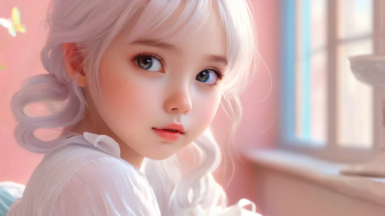 A stunning desktop wallpaper featuring the cutest girl in a vast pure void with extreme depth of field, perfect for PC and Desktop use.