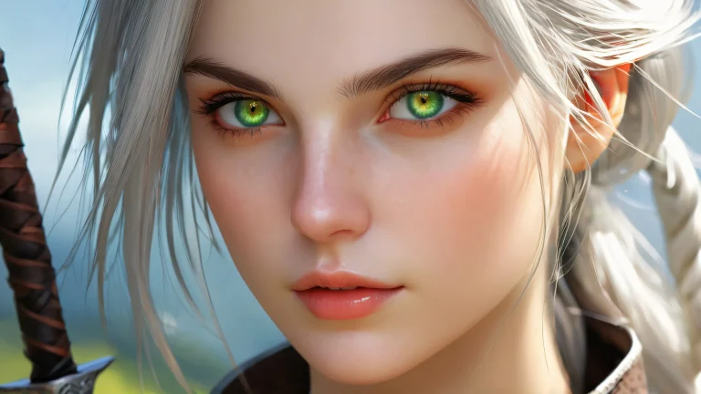 Young witcher trainee in a breathtaking desktop scene featuring pristine clarity, ätherische Beleuchtung, and radiant colors on a clean pure void background, suitable for Apple macOS desktops.