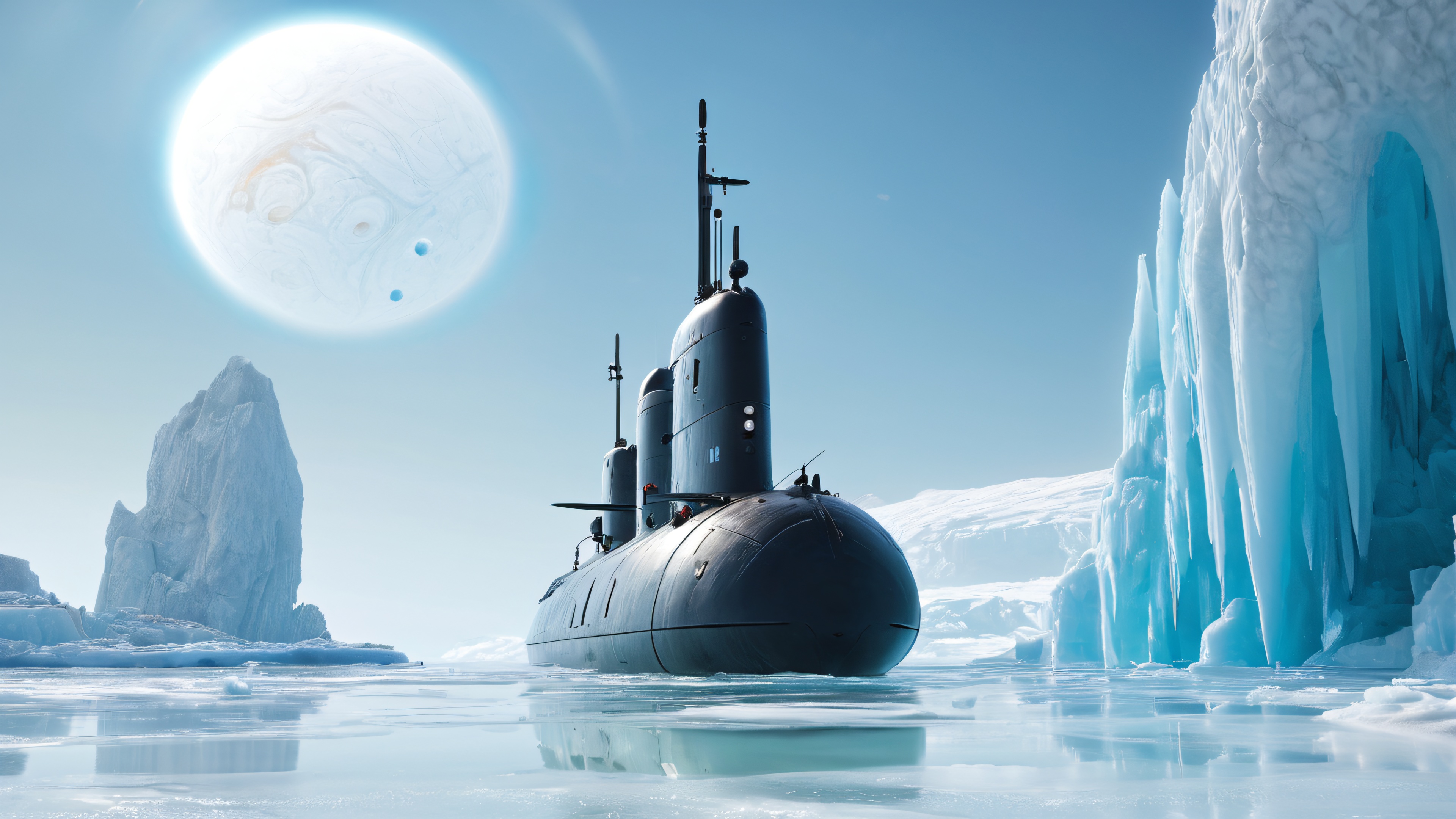 Submarine diving into icy depths of Jupiter's moon Europa