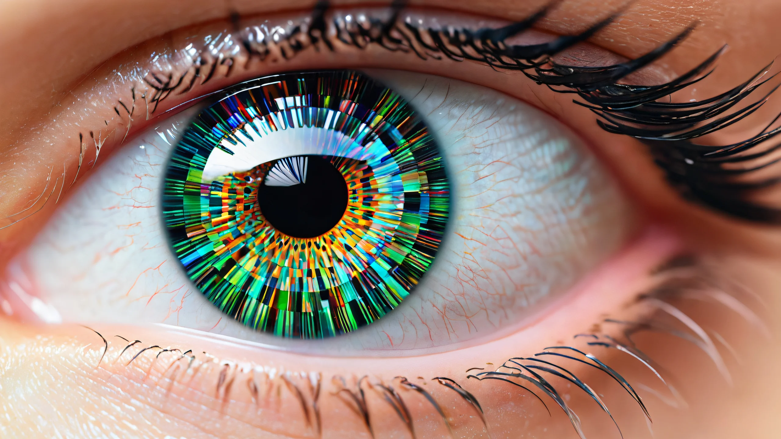 Ultra HD Eyes of the Circus Wallpaper A stunning 4K desktop wallpaper featuring a mesmerizing display of eyes in a checkered glitch effect.