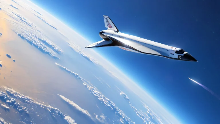 Sleek Falcon 9 rocket soaring into the dark blue sky with Starlink satellites and wispy clouds, suitable for desktop/PC