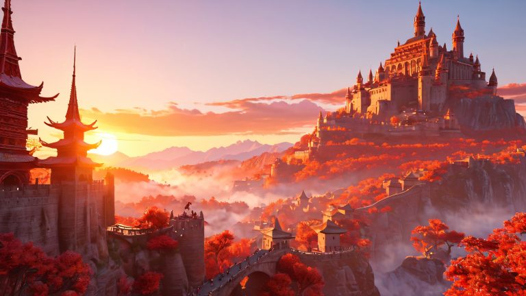 fantasy crimson cityscape wallpaper scaled