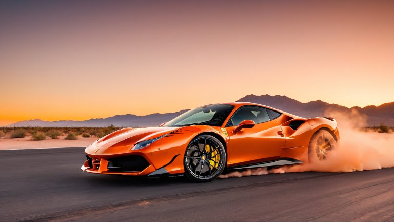 ferrari 488 gtb desert highway sunset wallpaper scaled