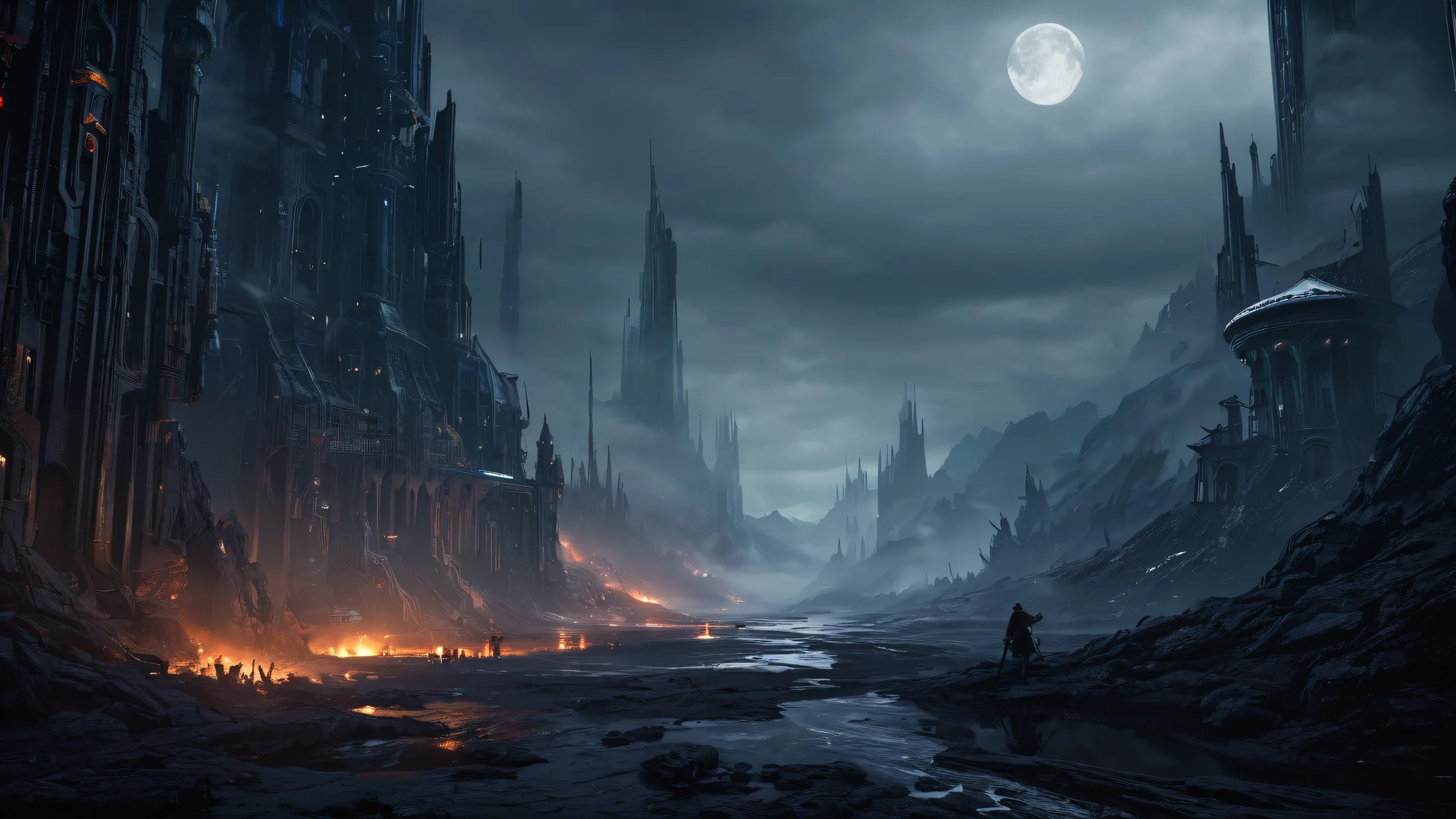 Fluxing Shadowscape Odyssey Aesthetic PC Wallpaper Breathtaking cyberpunk desktop wallpaper featuring a dark and sentimental scene with shadows playing a key role. Perfect for your PC or Desktop.