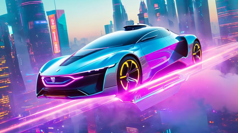 flying car neon cityscape 4k wallpaper scaled