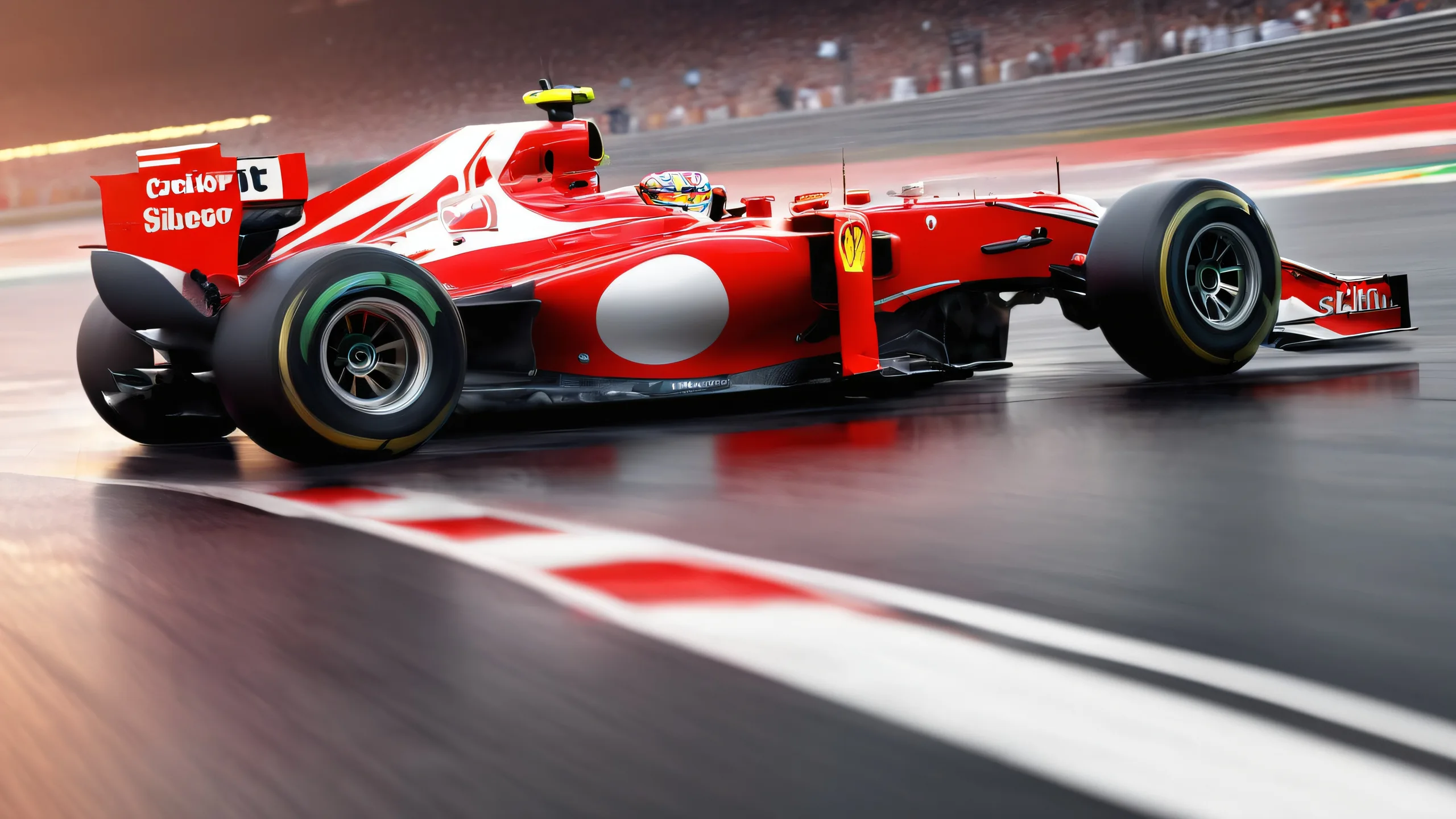 Ultra HD Formula One Masterpiece Wallpaper A Formula One car on a vast pure void with blurred race tracks, perfect for desktop use on PC or Desktop/PC.