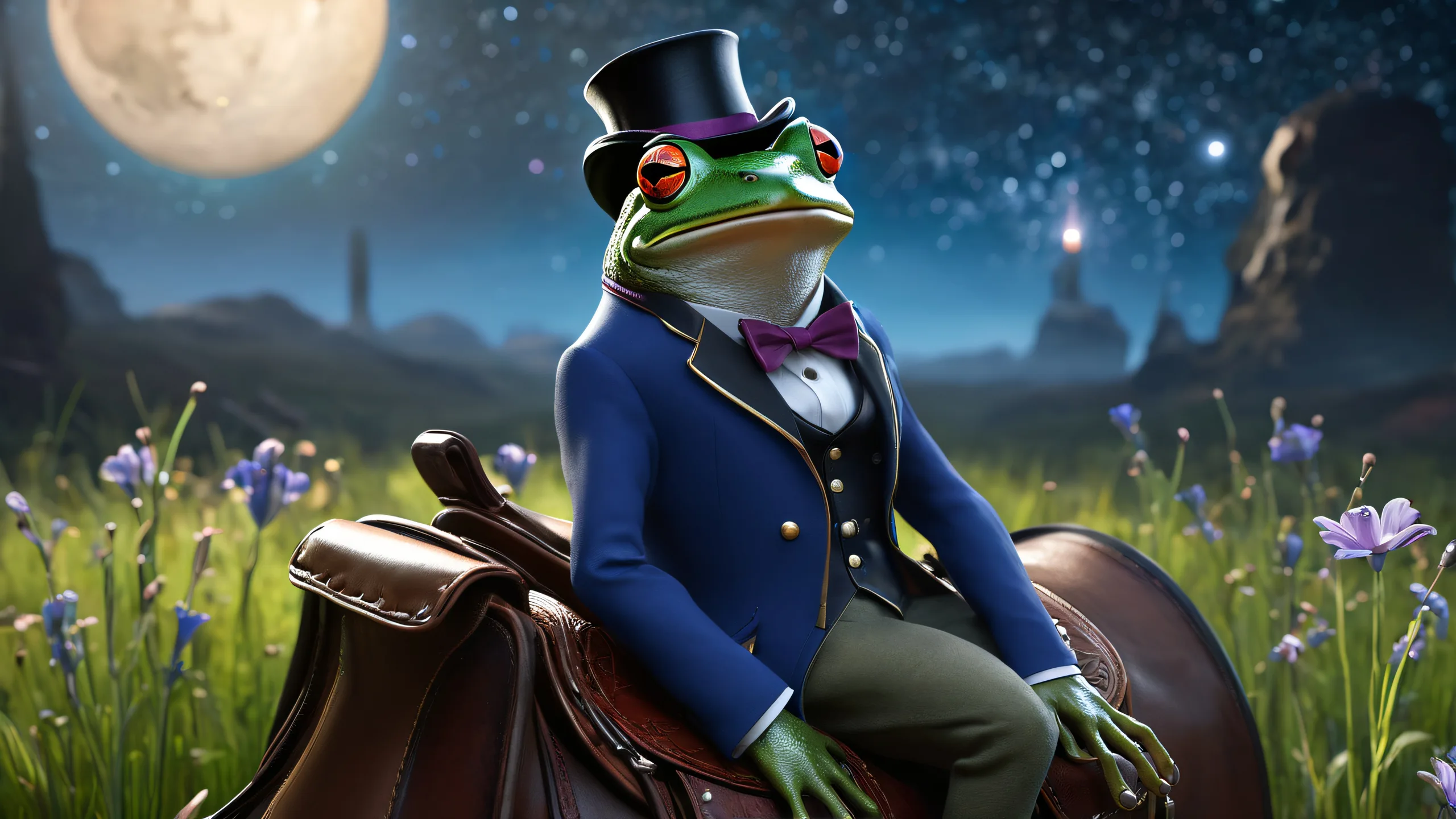 Ultra HD Cosmic Frog Explorer Wallpaper A frog astronaut riding a mouse through deep space, for desktop use on PC or Desktop/PC.