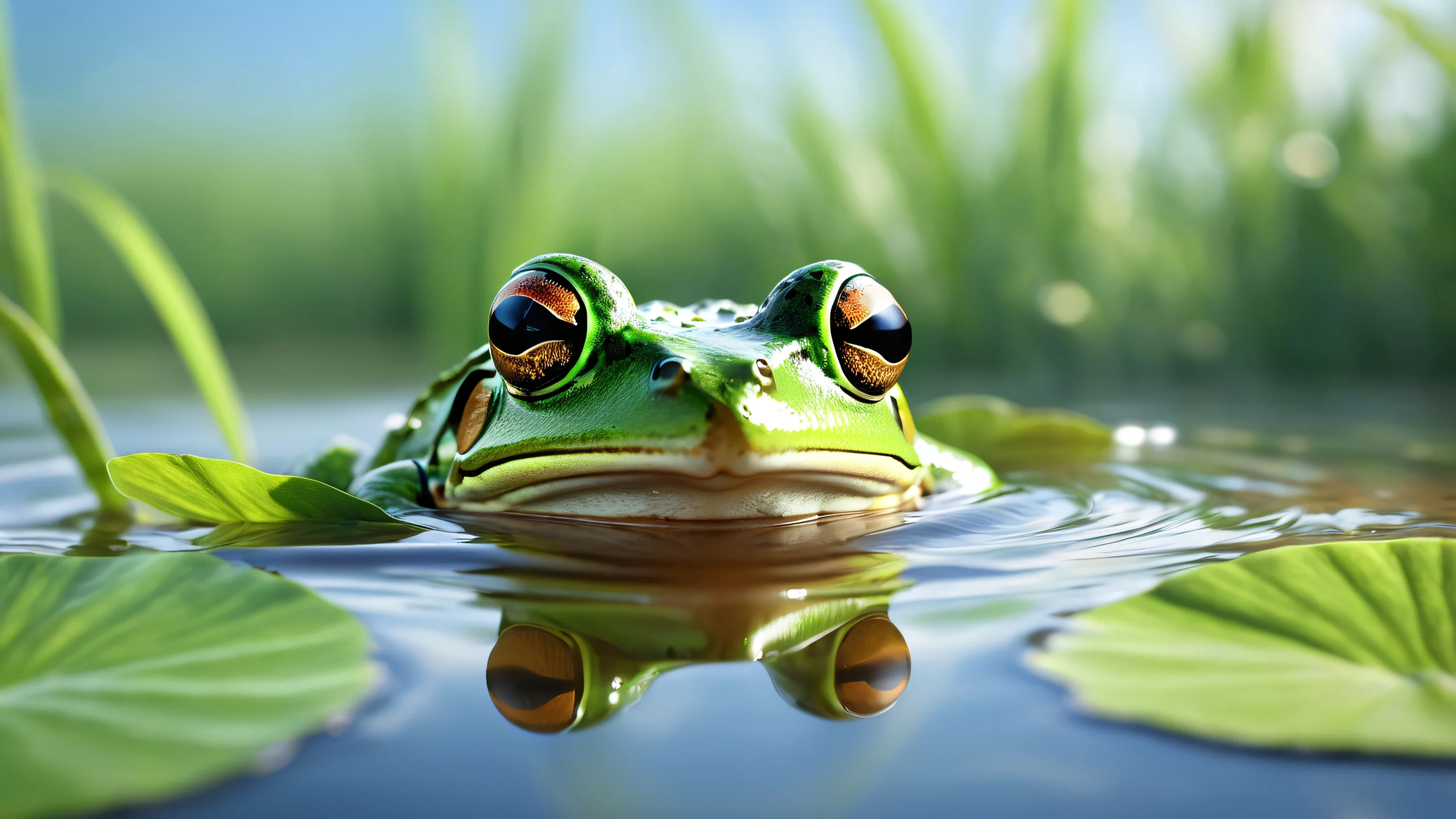 Ultra HD Frog's Forest Refuge Wallpaper A serene scene of a frog sitting near water with earthy tones and muted greens.