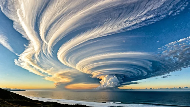 Breathtaking desktop wallpaper of swirling clouds and misty wisps on a North Pacific Ocean setting, perfect for Desktop/PC backgrounds.