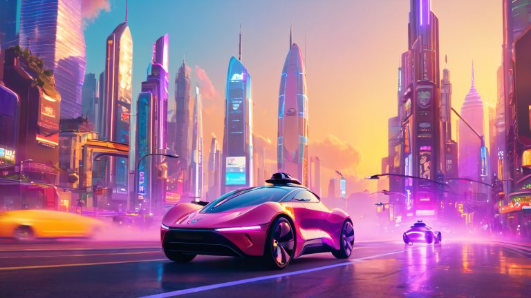 future cityscape at sunset wallpaper scaled