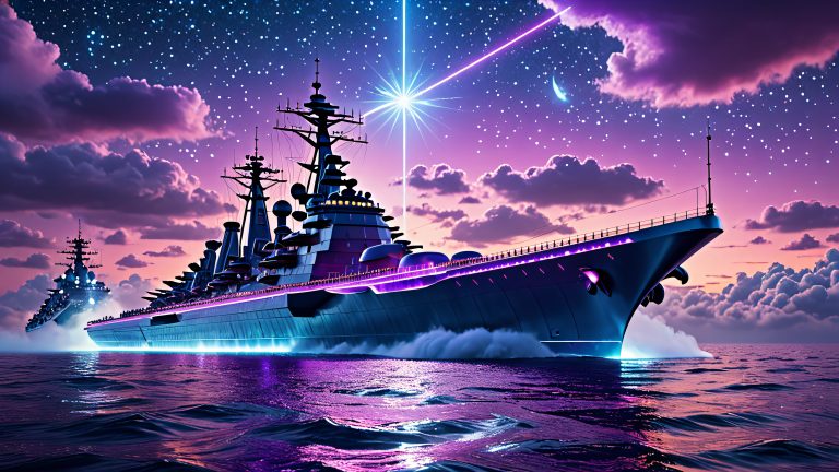 futuristic battleship wallpaper majestic metallic hull purple mist scaled