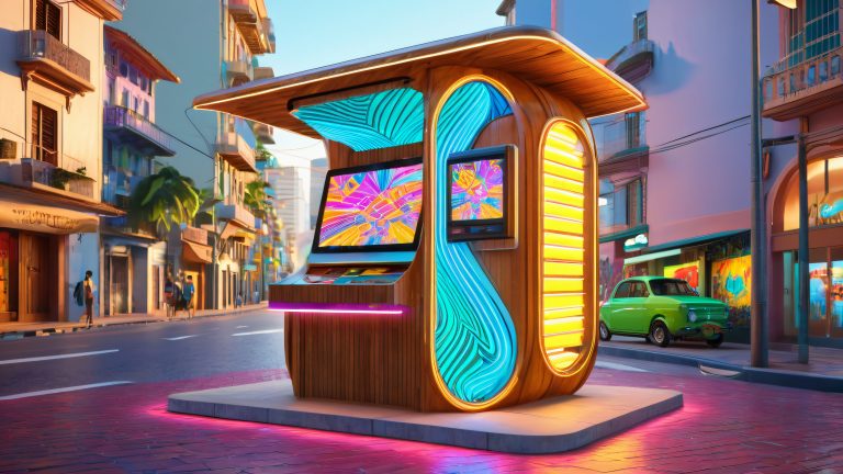 futuristic brazilian kiosk urban oasis 4k wallpaper scaled