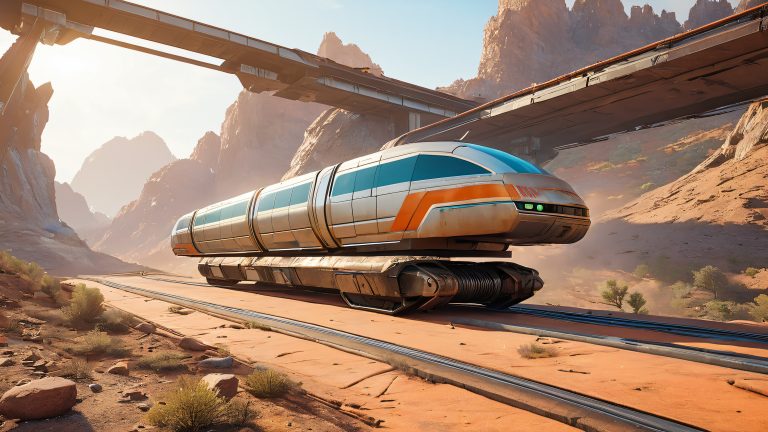 futuristic cargo monorail post apocalyptic wasteland 4k wallpaper scaled