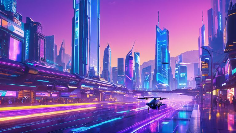 futuristic cityscape at dusk high tech wallpaper scaled