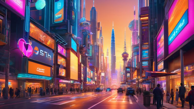 futuristic cityscape clock tower wallpaper 4k digital art scaled