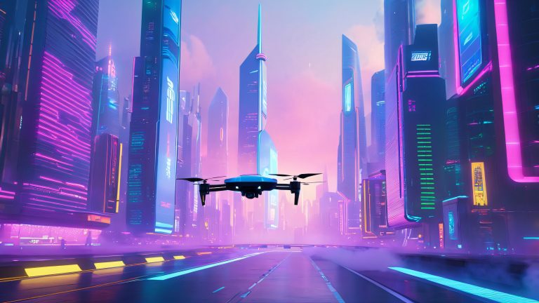 futuristic cityscape delivery drone wallpaper cyber scaled