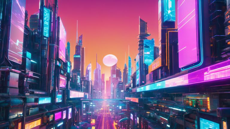 futuristic cityscape glitchy neon dreams scaled