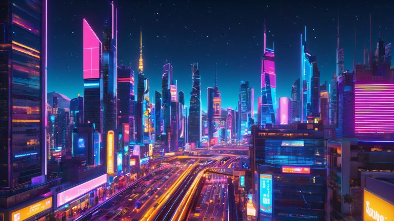 futuristic cityscape neon 4k wallpaper scaled