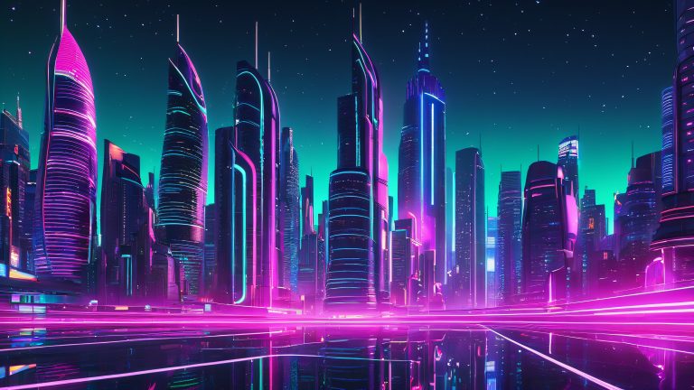 futuristic cityscape neon lights at night cyber scaled