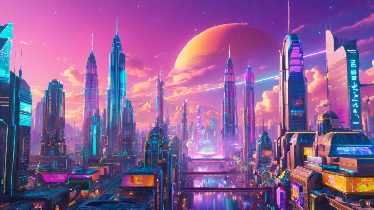 futuristic cityscape neon lit urban dreamscape scaled