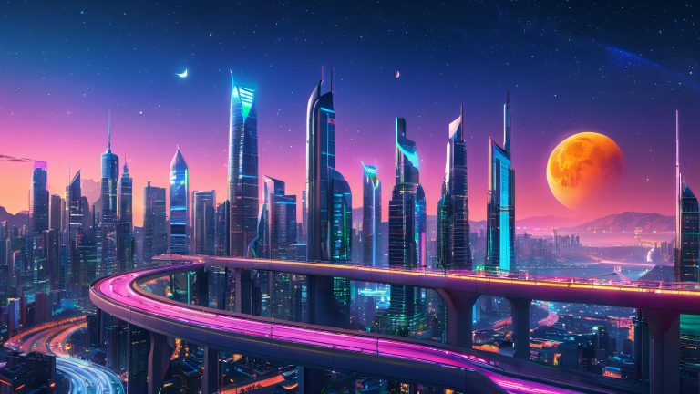 futuristic cityscape neon metropolis night scene scaled