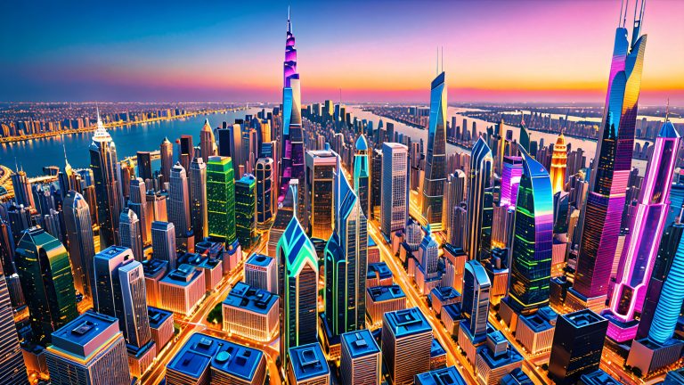 futuristic cityscape neon skyscrapers scaled
