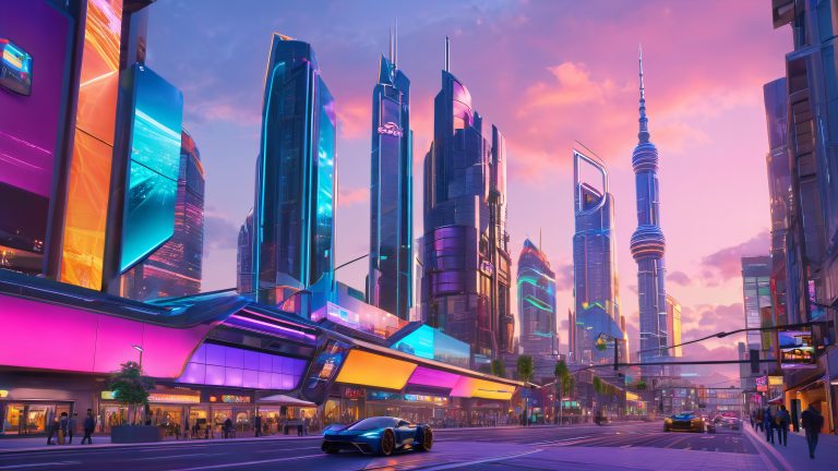 futuristic cityscape qdoled gaming wallpaper scaled
