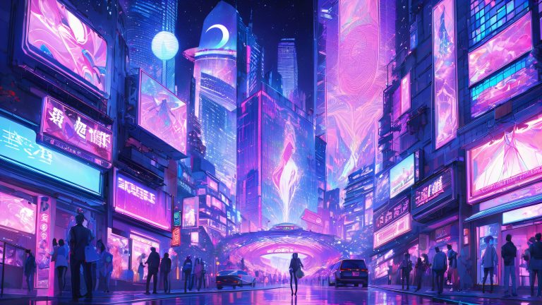 futuristic cityscape robot neon lights wallpaper scaled
