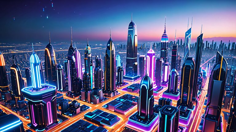 futuristic cityscape robots neon lights godot engine capabilities cyber wallpaper scaled