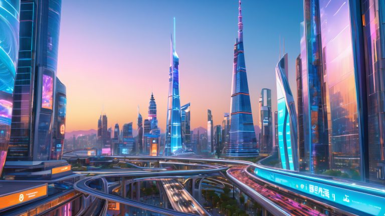 futuristic cityscape wallpaper harmony humans ai capital tower scaled