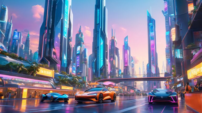 futuristic cityscape wallpaper humans ai harmony 4k scaled