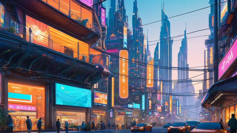 futuristic cityscape wallpaper humans cats coexist scaled