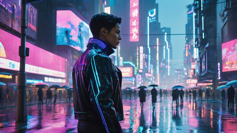 futuristic cityscape wallpaper neon lit determination rain soaked metropolis scaled