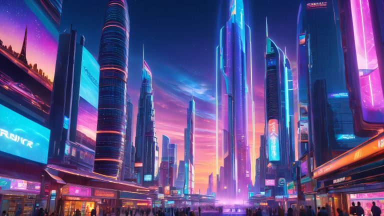 futuristic cityscape wallpaper neon lit digital vortex scaled