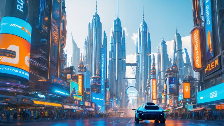 futuristic cityscape with robot wallpaper high definition cyber art scaled