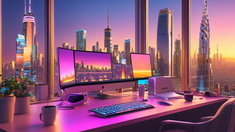 futuristic digital artists workstation 4k wallpaper scaled