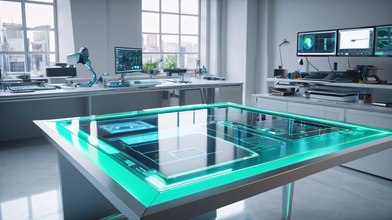 futuristic drafting table 4k wallpaper scaled