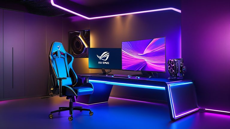 futuristic gaming lair 4k monitor minimalist desk scaled