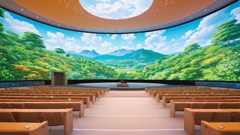 futuristic lecture hall 4k wallpaper scaled