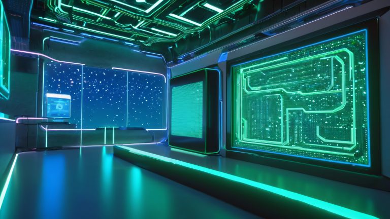 futuristic linux terminal neon glowing system boot scaled