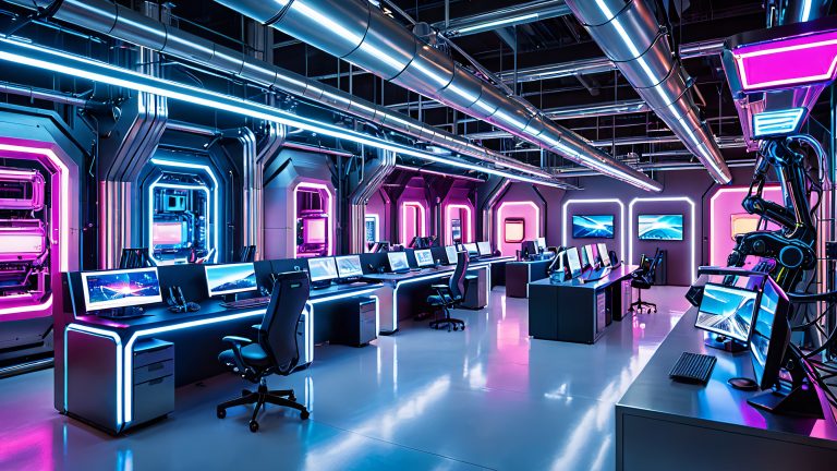 futuristic mecha engineering lab scaled