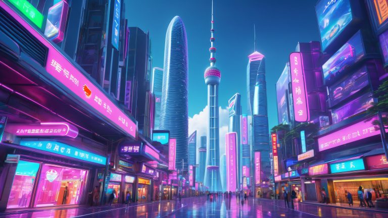 futuristic metropolis 4k wallpaper neon cityscape guangzhou tower cyber scaled
