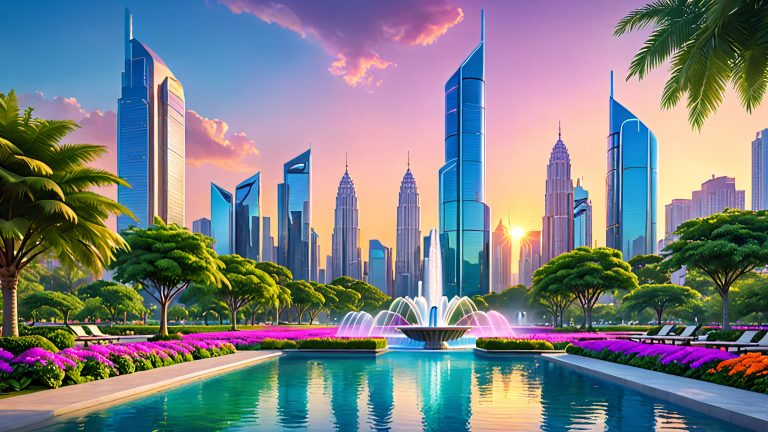 futuristic oasis wallpaper utopian cityscape lush greenery vibrant flowers scaled