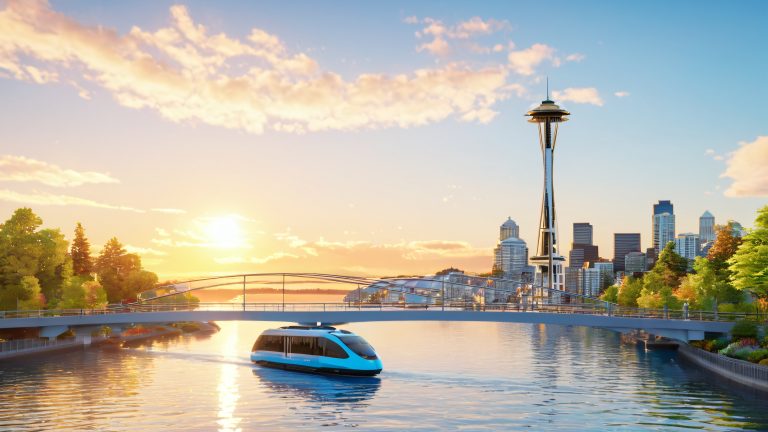 futuristic seattle cityscape floating bridge space needle 4k scaled