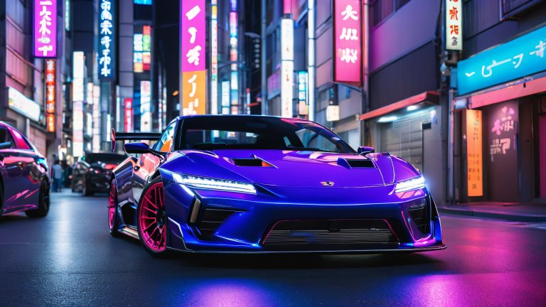 futuristic silvia s13 neon tokyo alleyway 4k wallpaper scaled